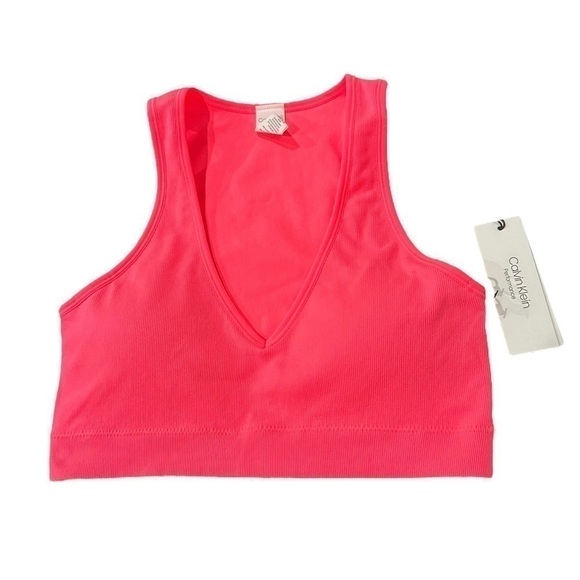 NWT Calvin Klein Neon Pink Cropped Racer Back Tank Top Size S - Picture 5 of 10